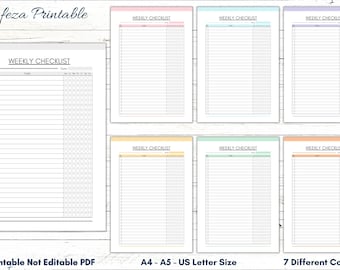 Printable Weekly Checklist, Tasks List, A4 A5 Letter Sizes (PDF)