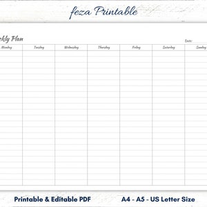 Weekly Planner, Weekly Planner Printable, Weekly Planner Editable, Weekly Schedule, Weekly To Do List, Weekly Planner Digital, Editable PDF