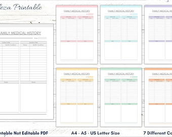 Printable Family Medical History Sheet, A4 A5 Letter (PDF)