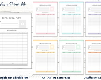 Printable Production Cost Template, Material Cost Planner (PDF Log)