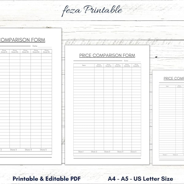 Price Comparison Printable Template, Price Comparison Sheet Editable Fillable, Grocery Price Comparison Form, Price Book PDF, Price Tracker