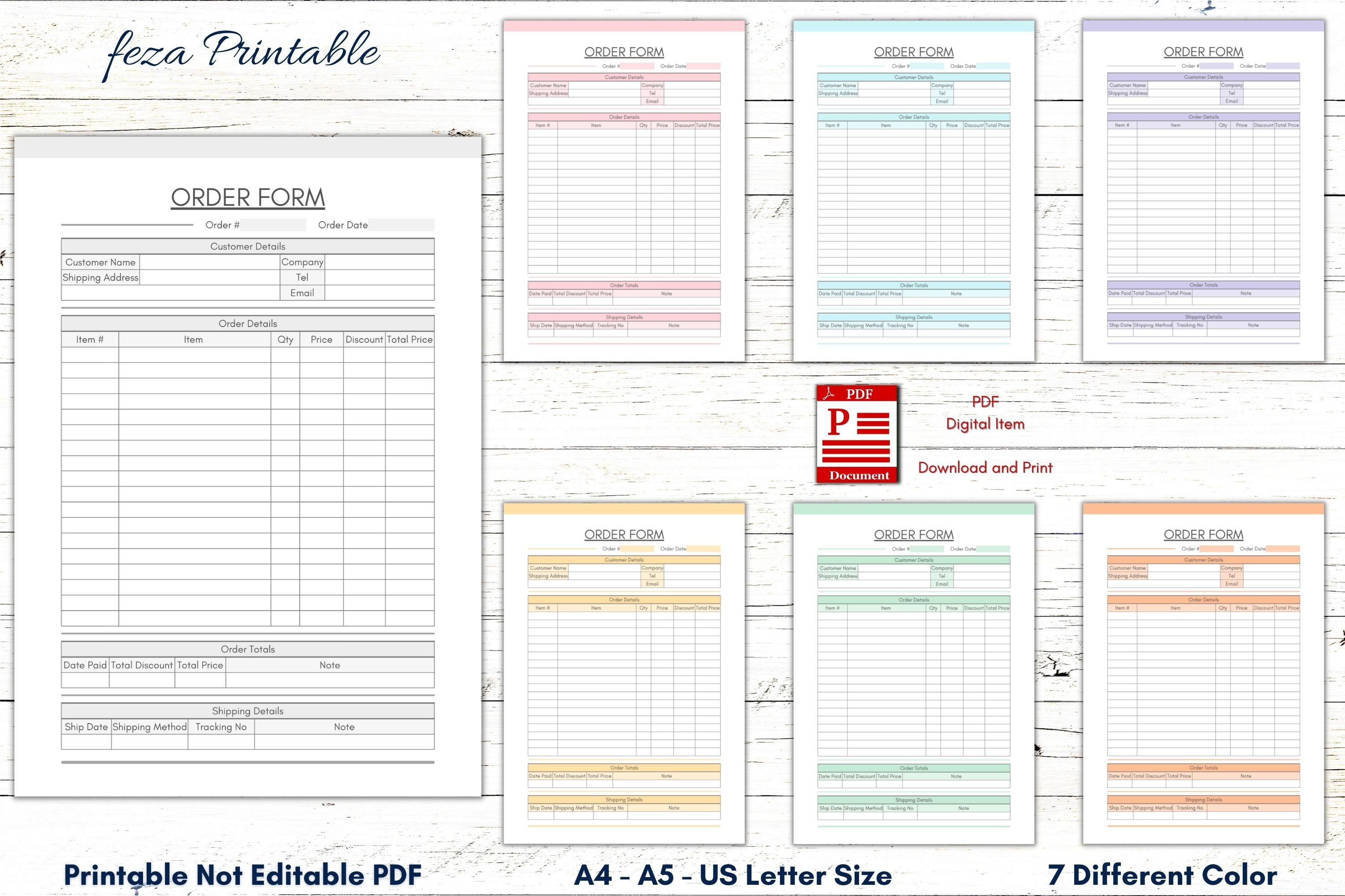 Printable Order Form Template, Order Sheet, Order Form for Small ...