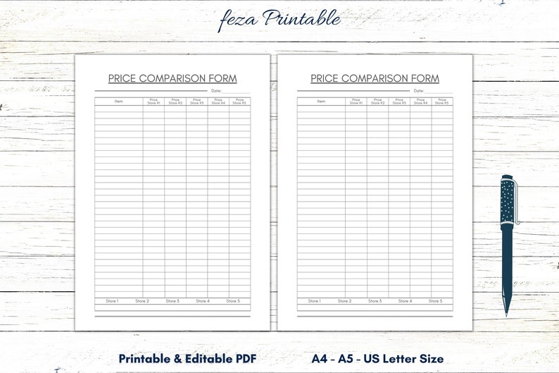 Price Comparison Printable Template, Price Comparison Sheet Editable Fillable, Grocery Price ...