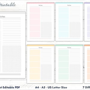 Printable Lined and Grid Note Pages Template, Lined Grid Note Page, Daily, Weekly Notes, Monthly Notes Study Notes Template Working Notes