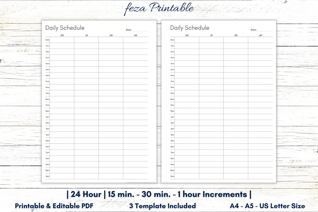 24 Hour Daily Schedule Planner, Hourly Printable (digital Download) - Etsy