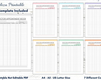 Printable Doctor Appointment Book, Medical Visit Tracker (A4, A5, Letter) (PDF)
