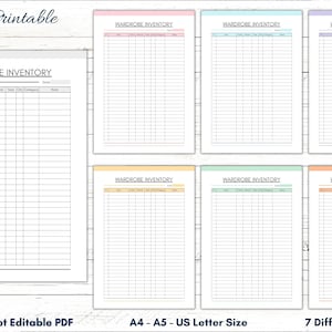 Printable Wardrobe Inventory Template, Wardrobe Organizer Sheet ...