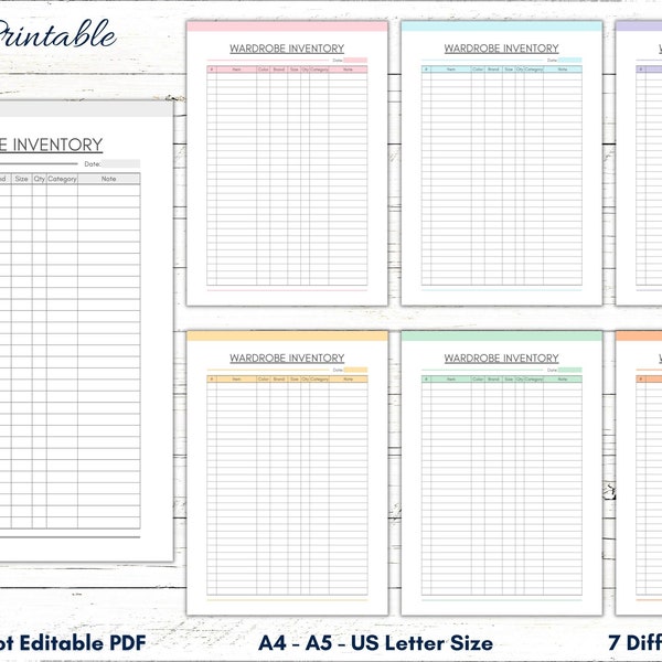 Printable Wardrobe Inventory Template, Wardrobe Organizer Sheet, Wardrobe List Chart, Household Inventory Tracker, Wardrobe Planner, Tracker