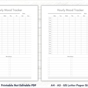 Uurlijkse Mood Tracker afdrukbare sjabloon, Mood Tracker Journal, Mood Tracker Sheet, Mood Planner, Emotie Grafiek, Mood Chart, A4 A5 Letter, PDF