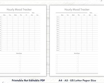 Rastreador de estado de ánimo por hora imprimible, tamaño carta A4/A5 (PDF)