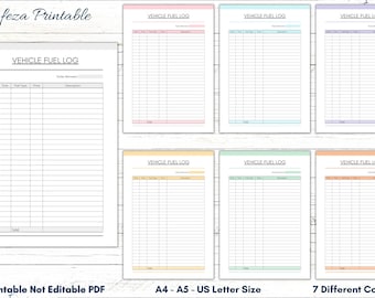 Dziennik zużycia paliwa w pojeździe do druku, śledzenie zużycia paliwa (A4, A5, format US Letter) (PDF)