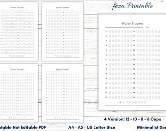 Minimalist Water Tracker Printable, A4 A5 US Letter (PDF)