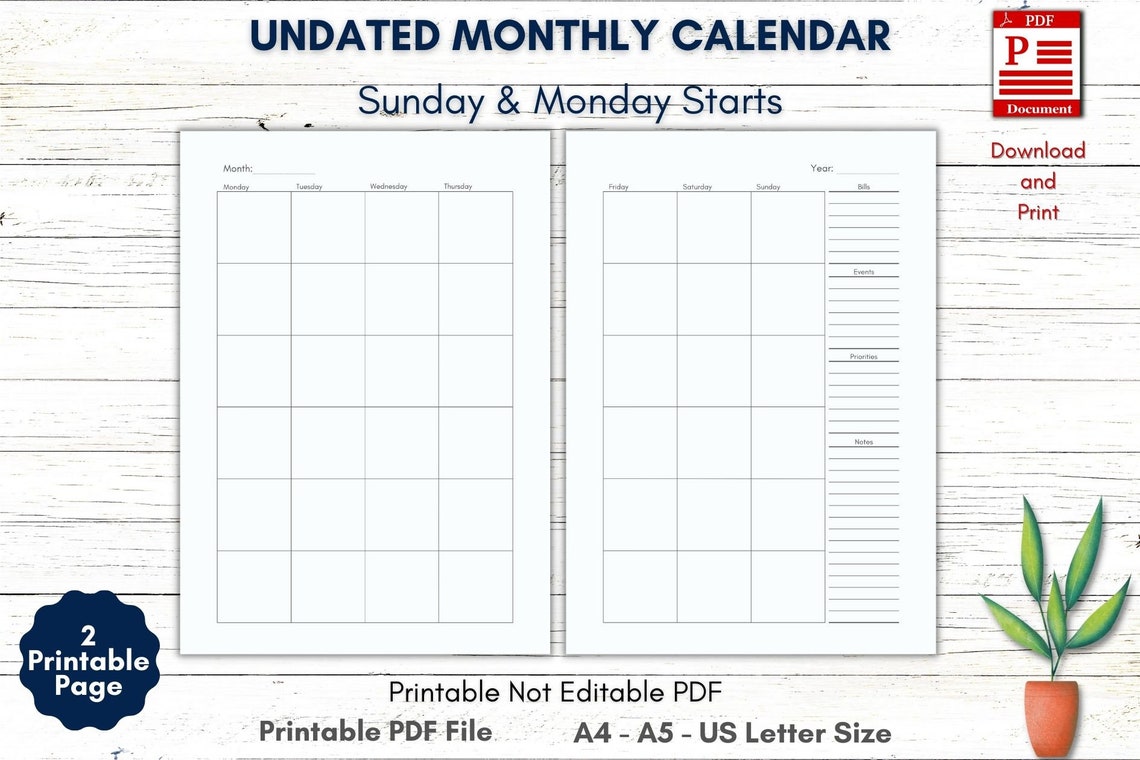 Printable Monthly Calendar Printable Monthly Organizer | Etsy