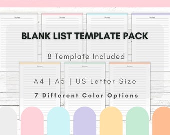 Blank List Template Printable Bundle, Checklist Organizer (A4, A5, US Letter) (Digital Download)