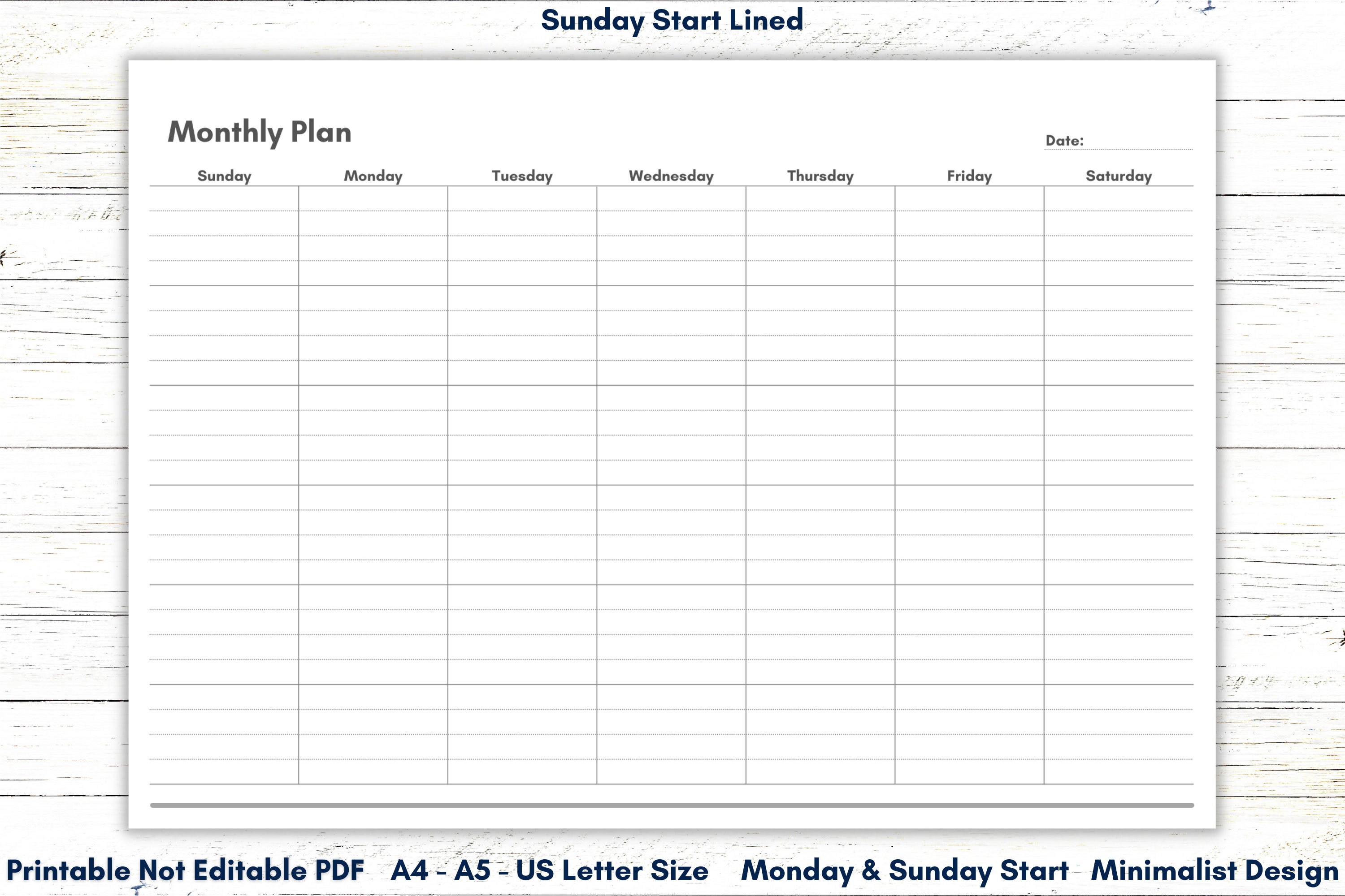 Undated Calendar Printable, Undated Monthly Calendar, Lined Calendar ...