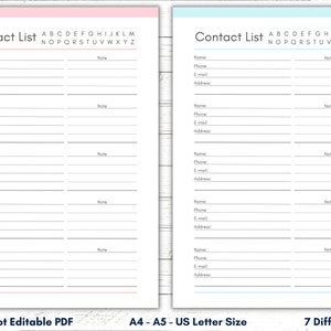 Printable Contact List Template, Address Book Pages, Address Planner ...