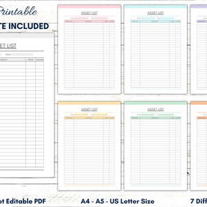 Printable Asset Tracking, Asset Tracker, Asset List, Inventory List Template, Inventory Tracker, Personal Asset List, Expensive Item List