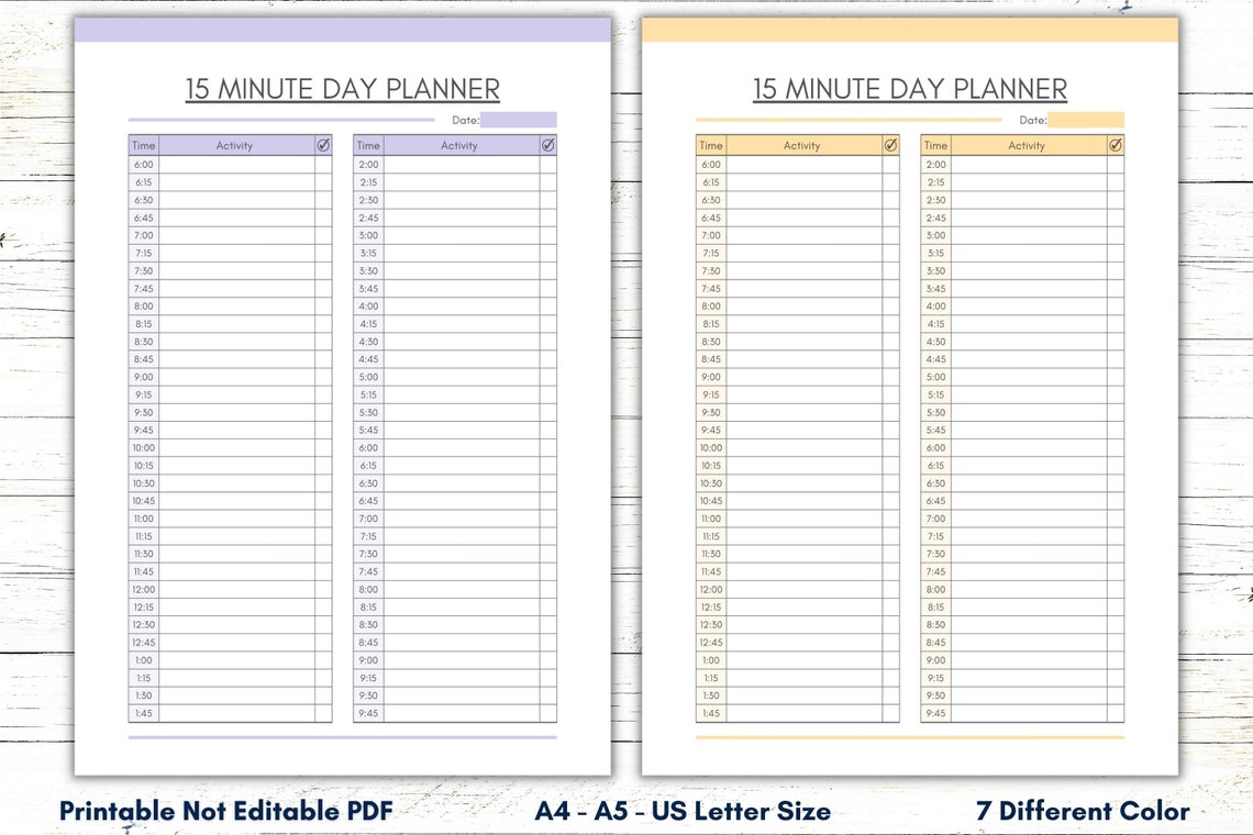 15 Minute Planner Printable, 15 Minutes Planner, 15 Minute Daily 15 Minute Planner Printable, 15 Minutes Planner, 15 Minute Daily