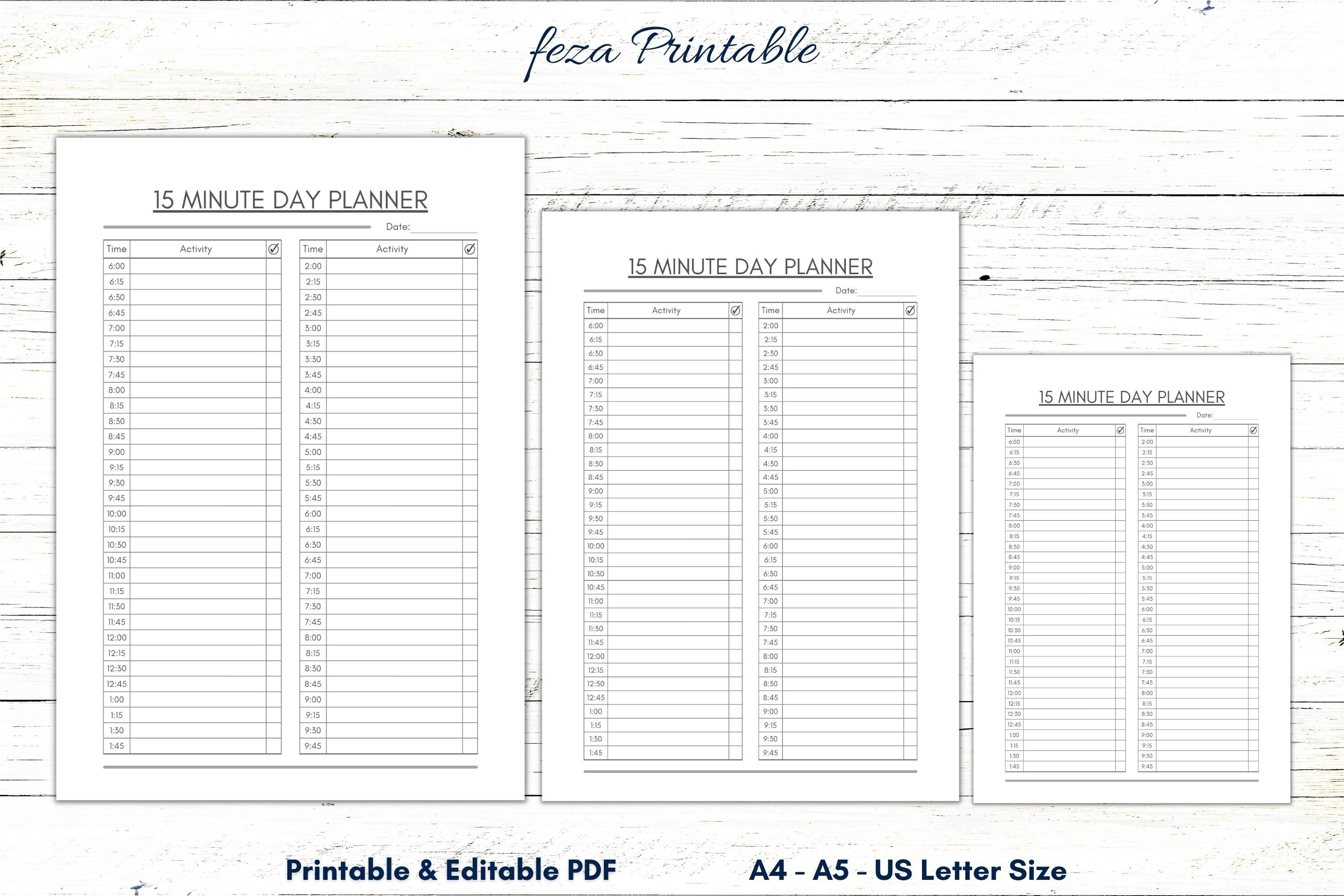 15 Minute Daily Planner Printable, Daily Planner Template Fillable, 15 ...