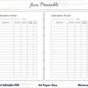 A6 Subscription Tracker Printable, Subscription Template, Subscription Sheet, Subscription Expenses Log, Subscription Payment Tracker, PDF