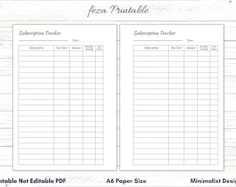 A6 Subscription Tracker Printable, Expenses Log (PDF)