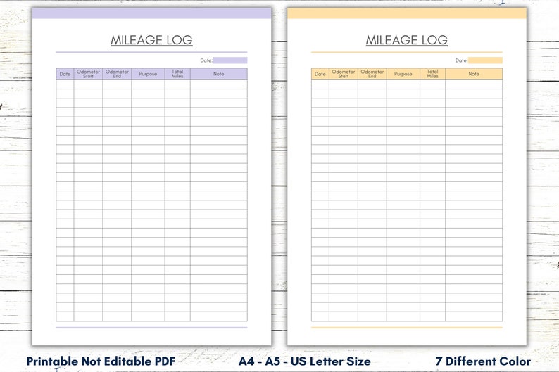 Printable Mileage Log, Mileage Tracker, Mileage Planner, Mileage Tracker Log Template, Mileage ...
