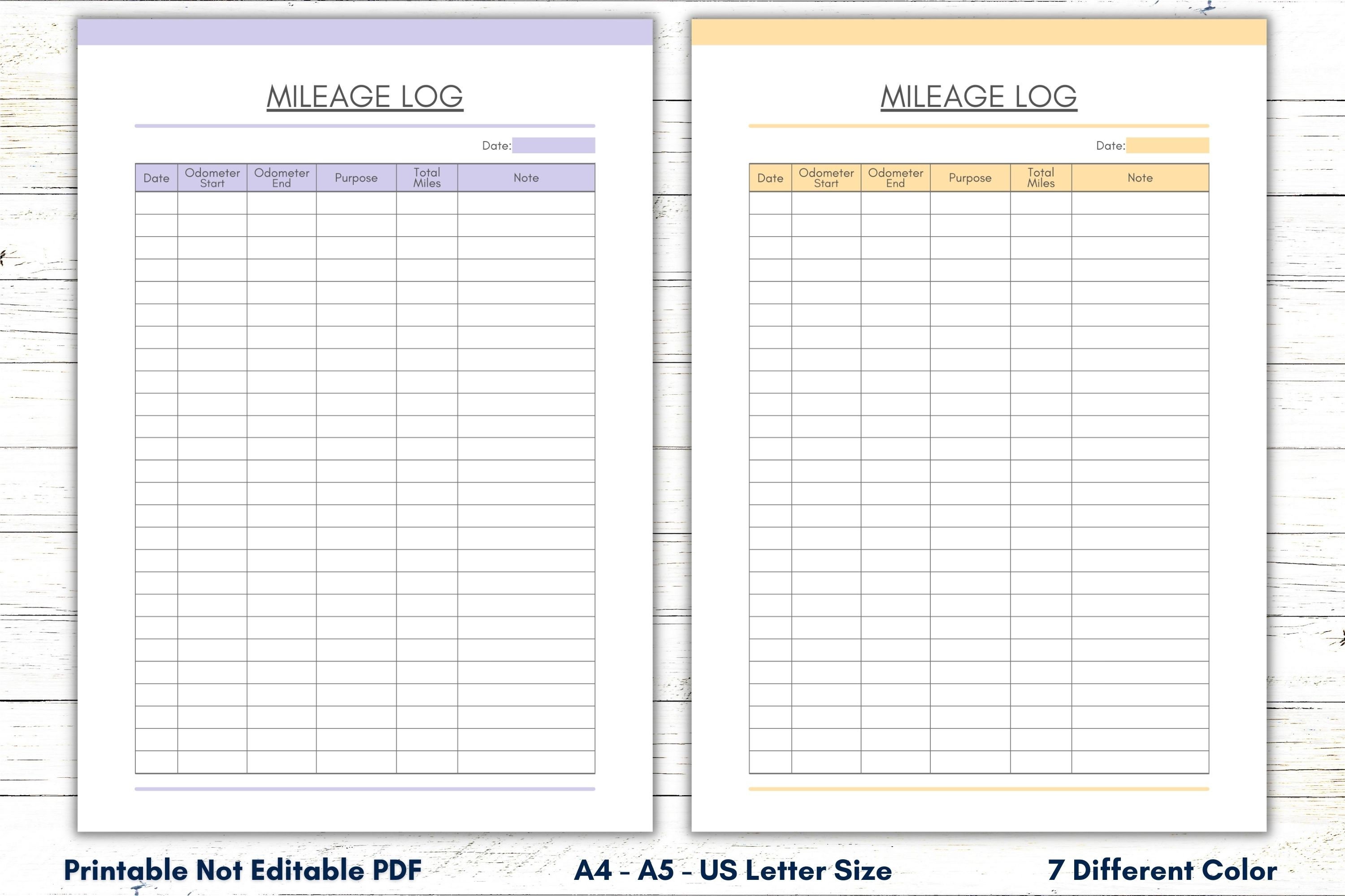 Printable Mileage Log, Mileage Tracker, Mileage Planner, Mileage Tracker Log Template, Mileage ...