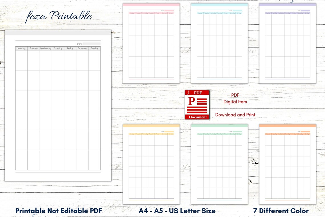 Printable Blank Calendar, Minimalist Calendar, Blank Monthly Organizer ...