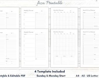 Agenda imprimable quotidien, hebdomadaire, mensuel : organiseur minimaliste pour le TDAH (PDF)