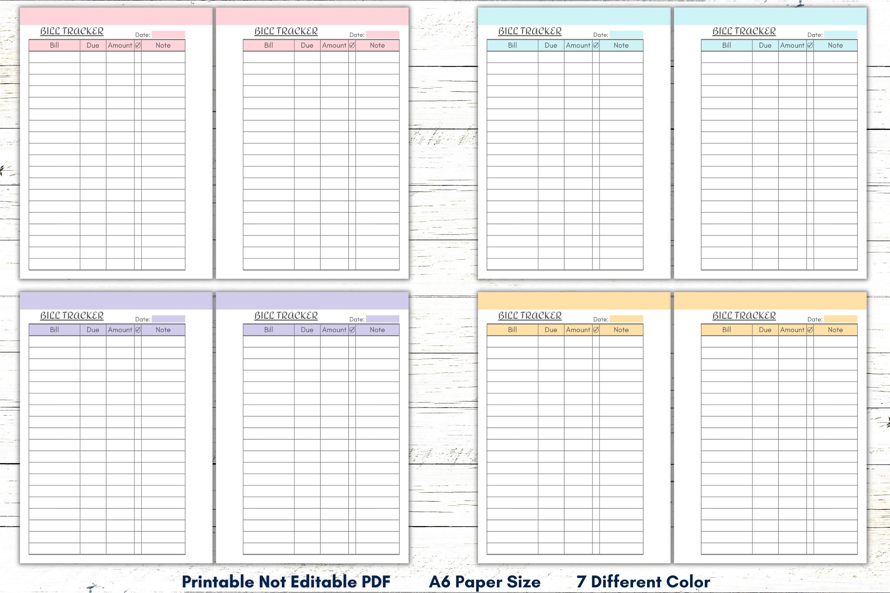 A6 Printable Bills Tracker, A6 Bill Payments Checklist, PDF A6 Bills ...