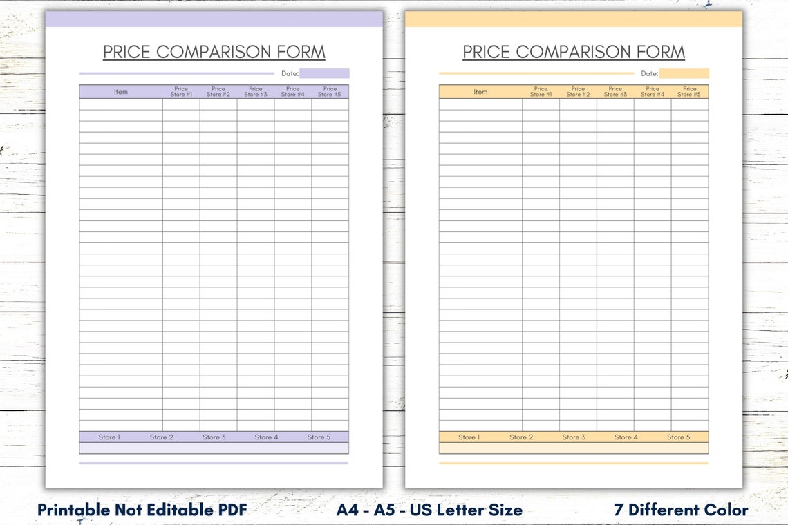 Printable Price Comparison Template, Grocery Price Comparison Form ...