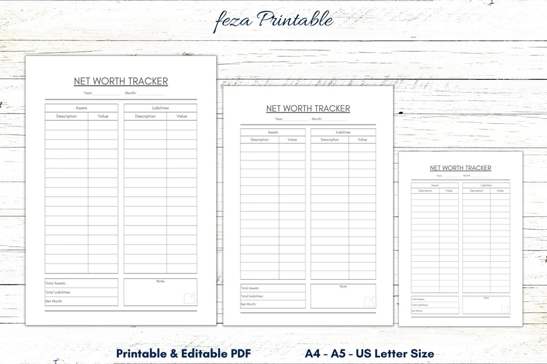 Net Worth Tracker Printable Net Worth Sheet Editable Net Worth Page Net Worth Tracker Printable Net Worth Sheet Editable Net Worth Page