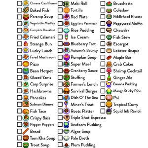 Printable Digital File Stardew Valley Tracker Cooking Collection Order