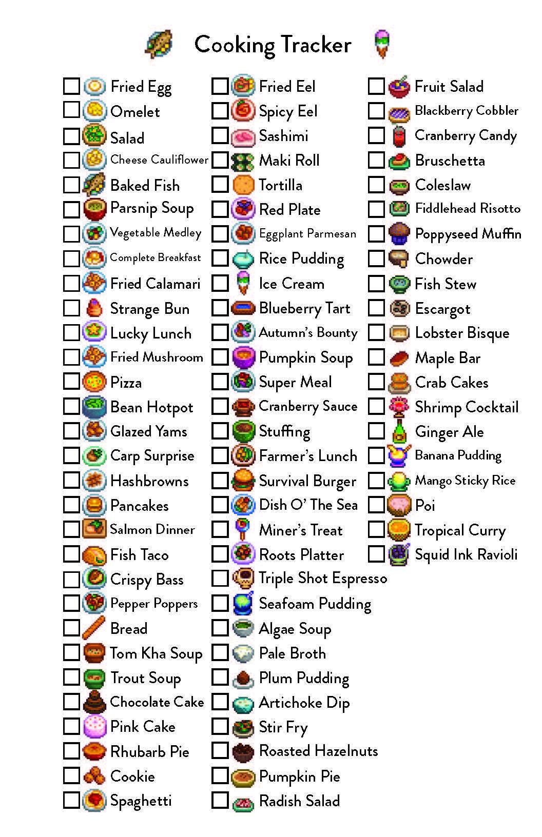 Printable Digital File Stardew Valley Tracker Fishing Collection Order 