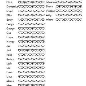 Printable Digital File Stardew Valley Tracker Friendship Level with events marked