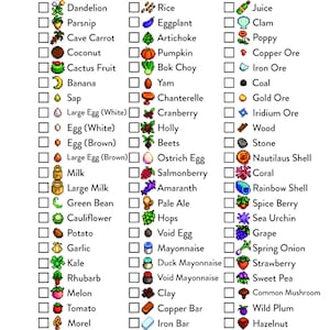 Printable Digital File Stardew Valley Tracker Shipping Collection Order
