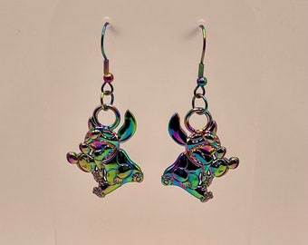 Stitch Space Alien Snacking Inspired Fan Made Rainbow Earrings (sim)