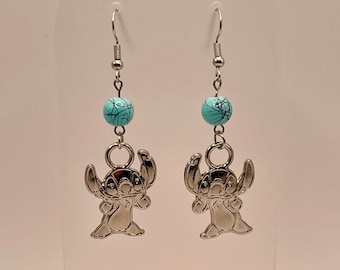 Stitch Space Alien Inspired Fan Made earrings unique blue