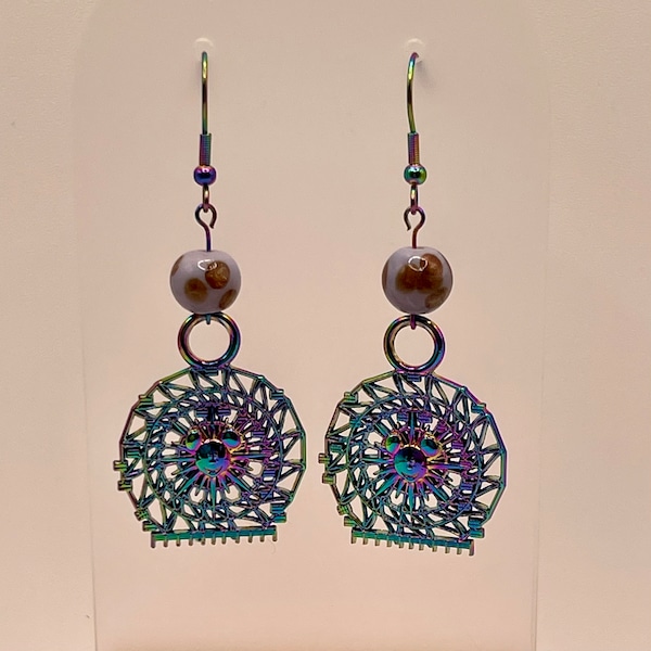 California Adventure Park Ferris Wheel Inspired Fan Made Rainbow metal Earrings