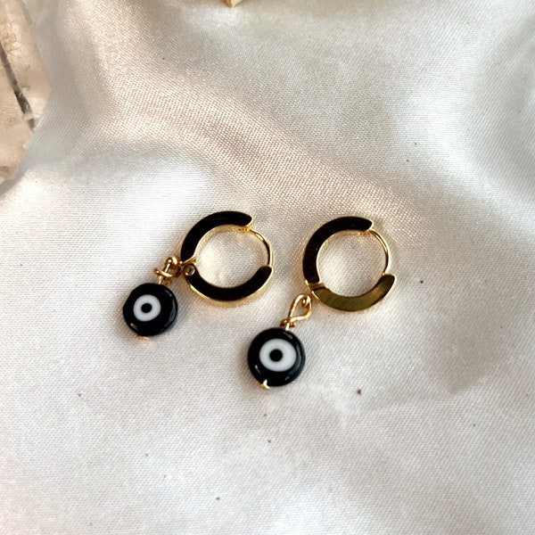 Black Evil Eye Huggie Hoop Earrings