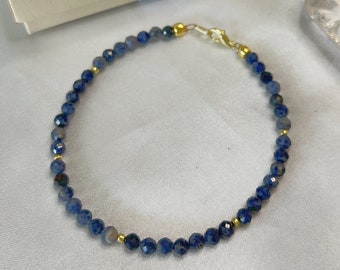 September Birthstone Sapphire Crystal Bracelet - Faceted Natural Sapphire Beads