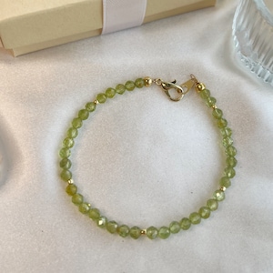August Birthstone Peridot Crystal Bracelet - Faceted Natural Peridot Beads