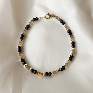 Dainty Protection Crystal Bracelet Black Tourmaline & Labradorite Natural Semi Precious, Child and/or Adult, Minimalist Jewelry
