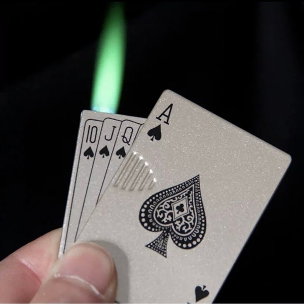 Poker Card Metal Lighter, Green Flame Torch Lighter - Windproof Refillable Lighter, Cool Gadget Pocket Lighter, Customize Gift for Men