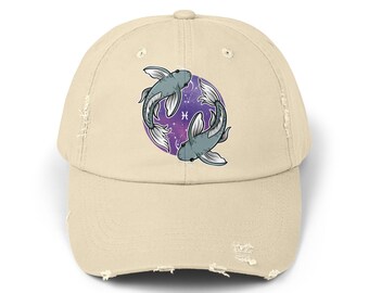 Pisces Zodiac Distressed Cap: Vintage Horoscope Hat