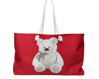Red Bear Tote Bag: Polyester Travel Beach Bag