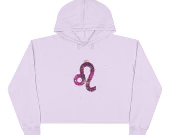 Leo Zodiac Crop Hoodie: Women's Horoscope Fleece Pullover