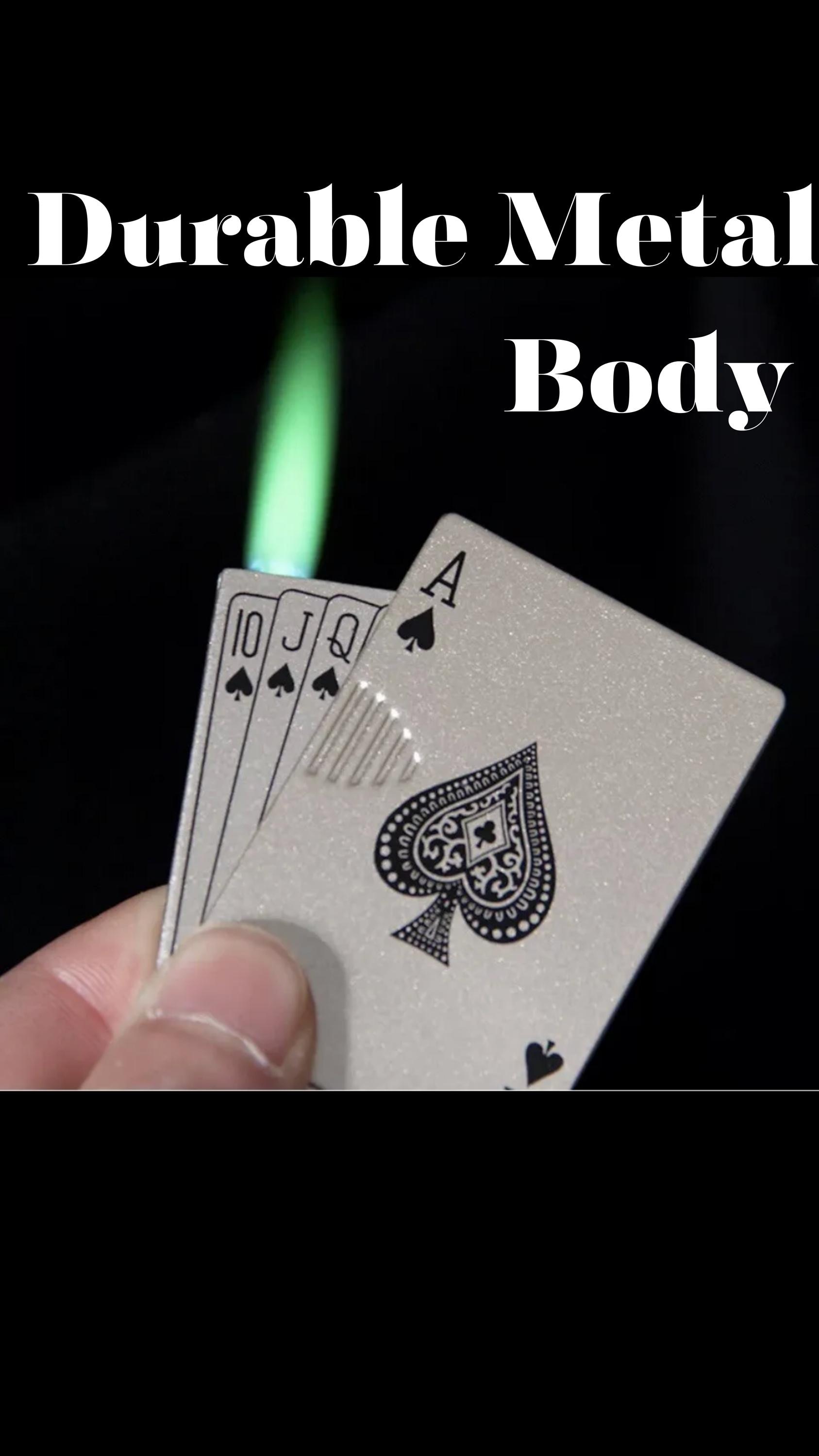 Poker Card Metal Lighter, Green Flame Torch Ligher - Windproof Refillable Lighter, Cool adult gadget pocket Lighter, Custom gift for men