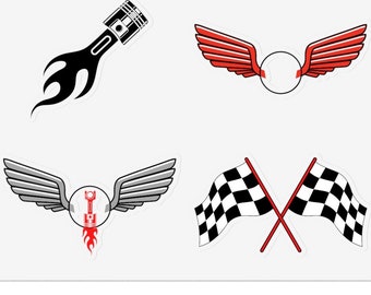 Checker Flag & Piston Car Sticker Pack: Racing Decals