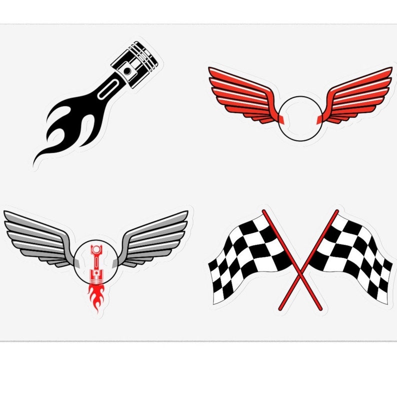 Checker Flag & Piston Car Sticker Pack: Racing Decals - Etsy